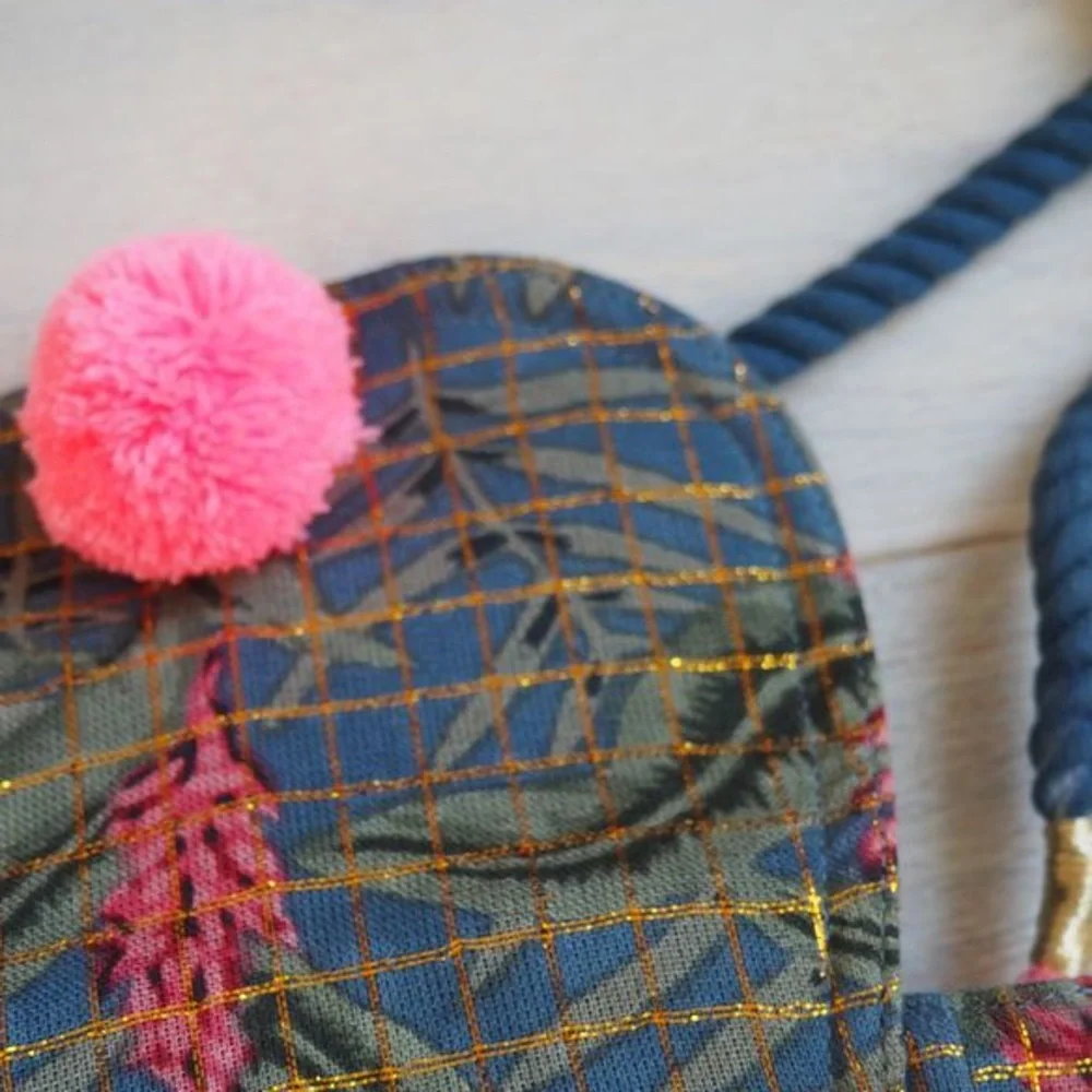 Louise Misha Kids Blue Patterned Crossbody Bag with Pink Pom
